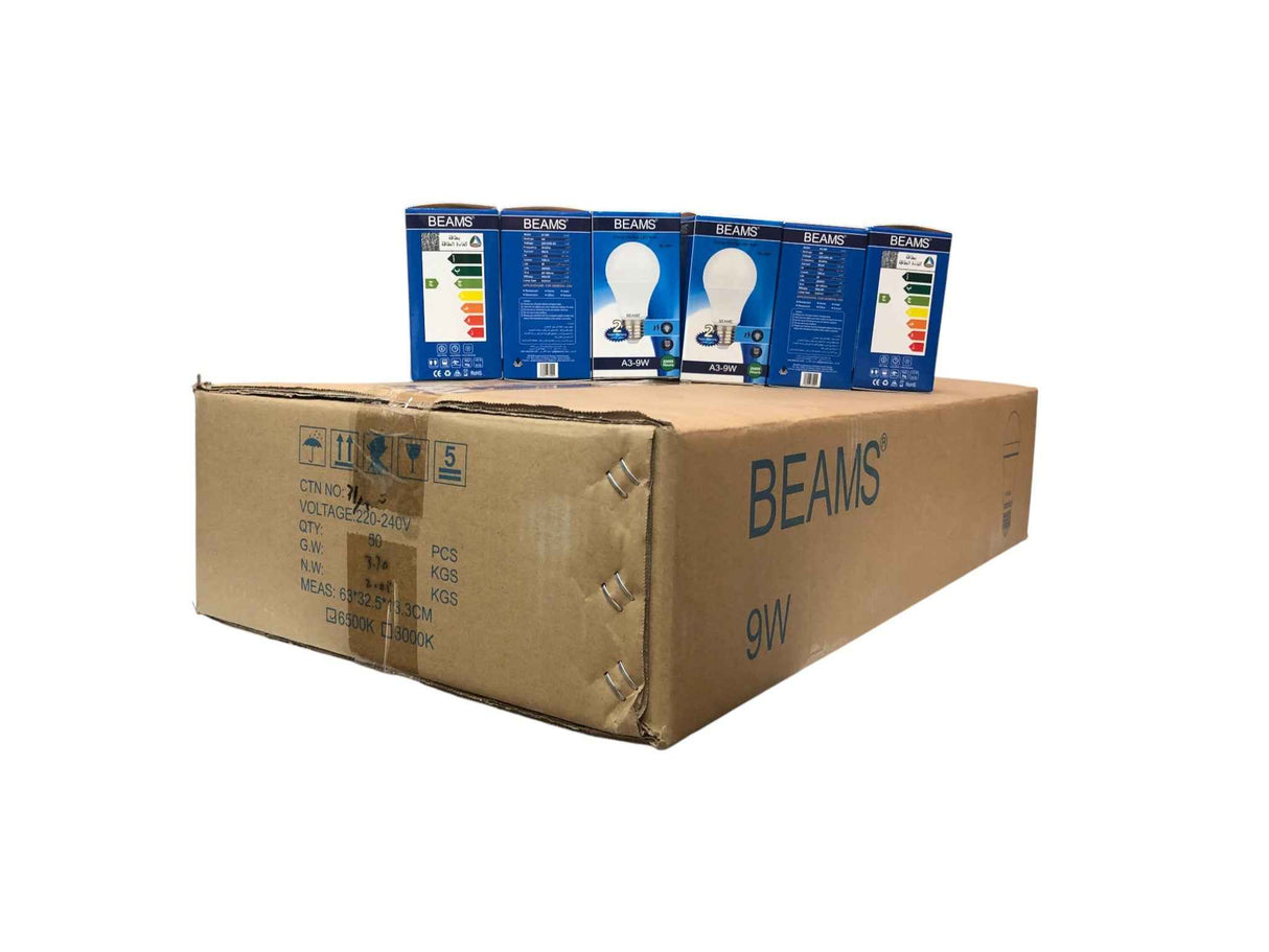 BEAMS | LED Light Bulb | A3-9Watts | E27 | 6500K-Day Light | 1 Box (50pcs.)