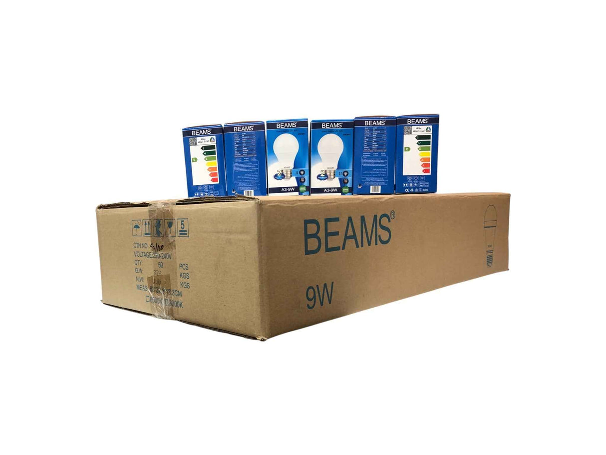 BEAMS | LED Light Bulb | A3-9Watts | E27 | 3000K-Warm White | 1 Box (50pcs.)