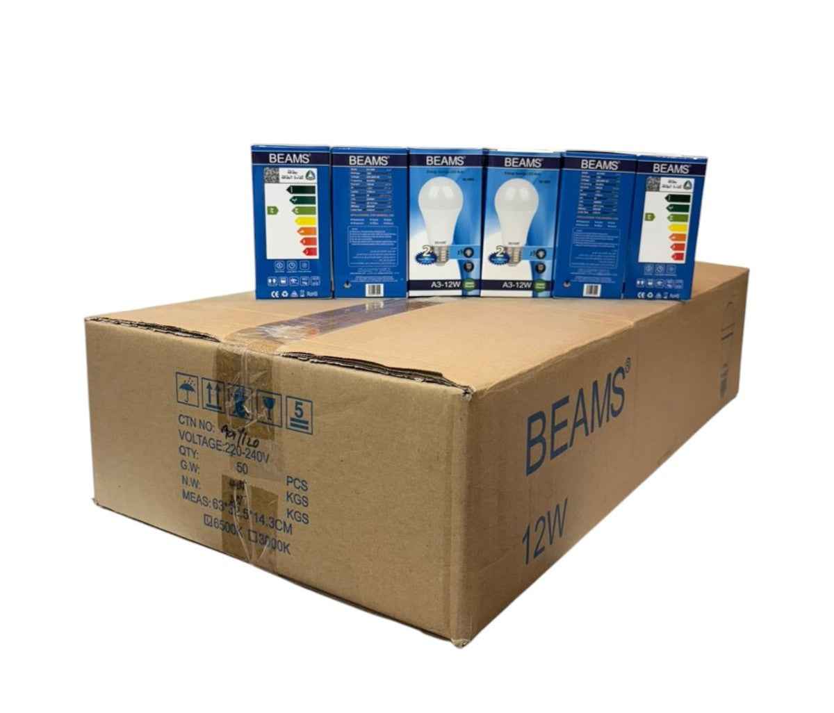 BEAMS | LED Light Bulb | A3-12Watts | E27 | 6500K-Day Light | 1 Box (50pcs.)