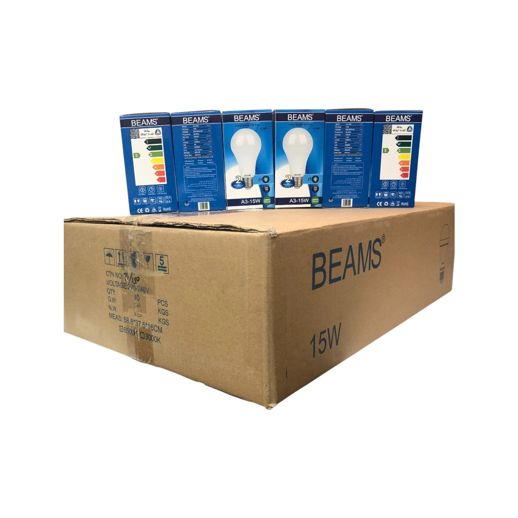 BEAMS | LED Light Bulb | A3-15Watts | E27 | 6500K-Day Light | 1 Box (40pcs.)