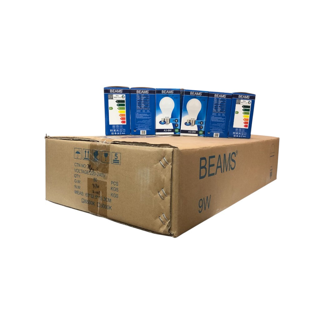 BEAMS | LED Light Bulb | A3-9Watts | E27 | 6500K-Day Light | 1 Box (50pcs.)