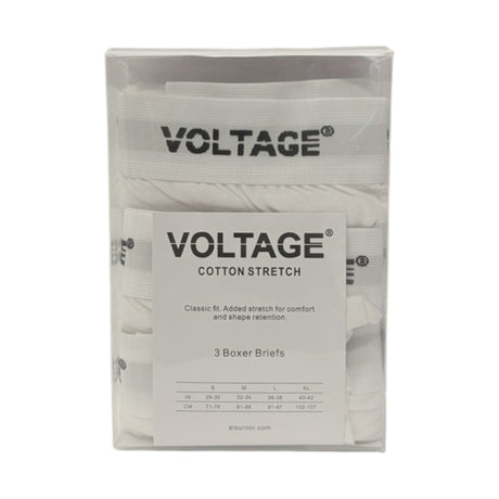 VOLTAGE Boxer Briefs | Modern Cotton Stretch | Classic Fit | 95% Cotton 5% Spandex | White | 3-Pack