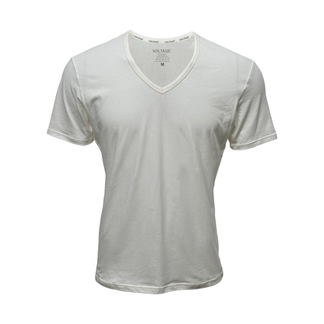 VOLTAGE V-Neck T-Shirts | Modern Cotton Stretch | 95% Cotton 5% Spandex | White | 2-Pack